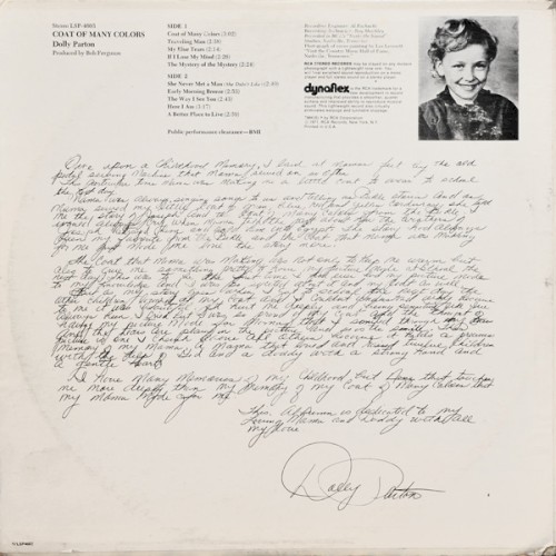 Dolly Parton - Coat of Many Colors back cover